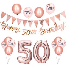 50th Birthday Decorations Set Include RoseGold Happy50th Birthday BannerTriangle