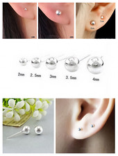 Genuine Solid 925 Sterling Silver Ball Bead Round Studs Earrings Round 1 Pair UK