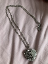 Next Silver Heart Pendant Long Necklace 16” In Length With Diamanté Detail