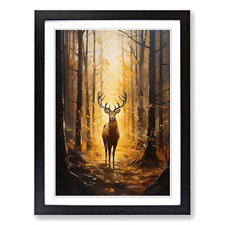 Stag in a Forest Modern Framed Canvas Wall Art Print Poster Picture, Home Decor