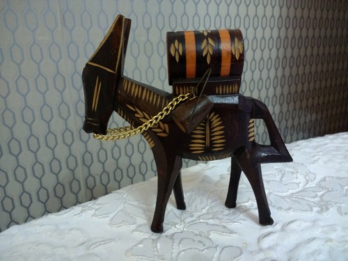 Vintage wood donkey - wood, figurine