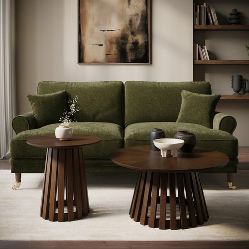 Round walnut pedestal nest - walnut,