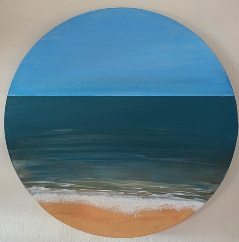 Hand painted round seascape - hand,