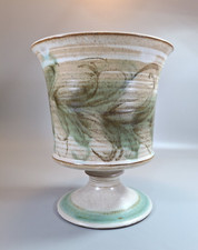 Planter Skegness Pottery Pedestal Vase Floral Handmade Painted Vintage Green