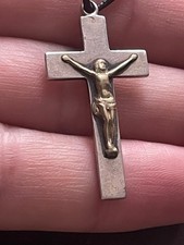 Antique early c 20th C solid Silver & gold Crucifix Cross Pendant