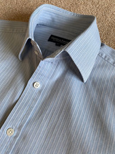 GIEVES & HAWKES BLUE WEAVE STRIPE CLASSIC FIT DOUBLE CUFF SHIRT 15.5  15 1/2
