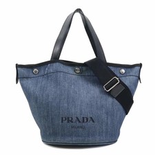 PRADA handbag shoulder bag denim leather blue x black ladies 1BG244 r10633a