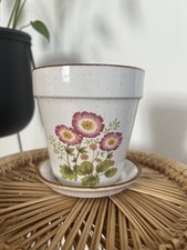 Vintage Stoneware Flower Pot & Saucer Korea Retro 1970s  Cottagecore Planter