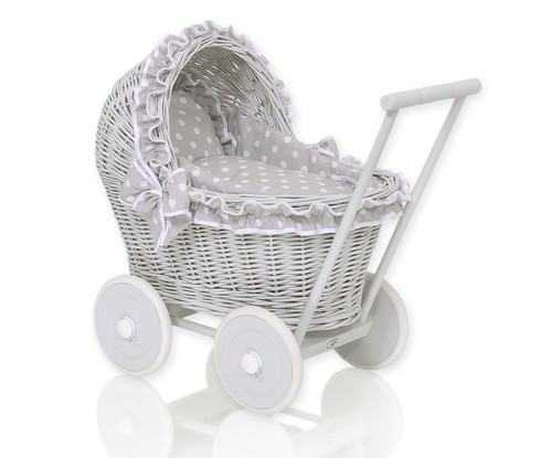 Wicker dolls pram - dolls, grey