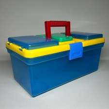 Retro Toy/Craft Storage Box Multicolour Plastic 15" Carry Case with Handle