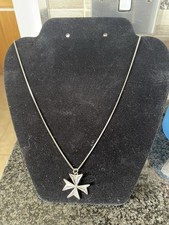 Hallmarked Silver Maltese Cross Pendant with Chain Vintage