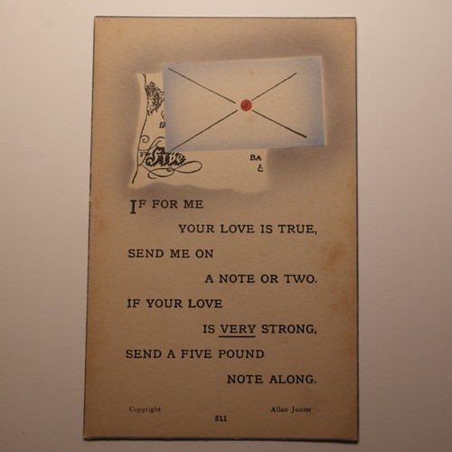 Unposted text card five - unposted, "five
