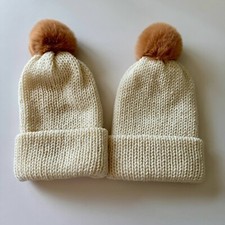 Handmade Baby Hat In Cream With Small Detachable Faux Fur Pom Pom
