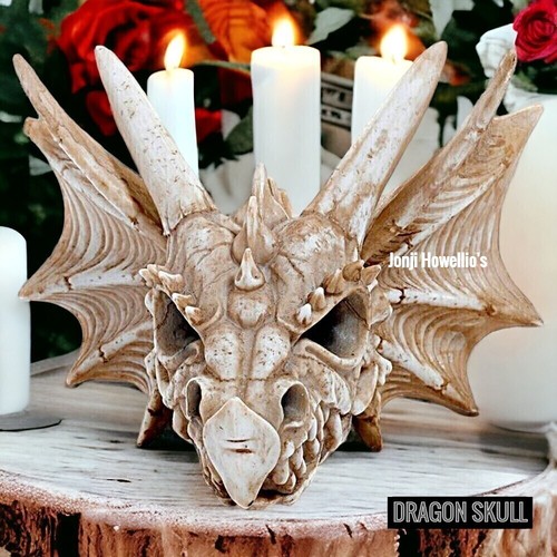 Horned dragon skull - skull, ornament