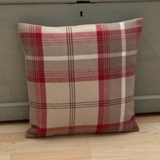 Balmoral Cranberry red beige Tartan Check tweed Decorative Scatter cushion cover