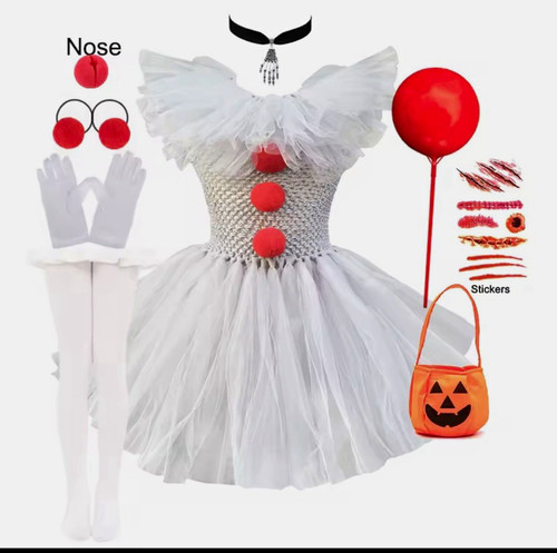 Girls halloween white - girls, clown