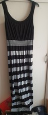 LADIES SIZE L PRIMARK OCEAN CLUB LONG DRESS-GREY,BLACK HOOPS,SOFT JERSEY FEEL