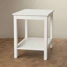 Small 2 Tier White Matt Finish Side Table with Shelf Bedroom Coffee End Table
