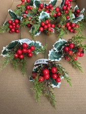 10x Berry Holly Christmas Picks Artificial Wreath Decor Red Berries Autumn Stems