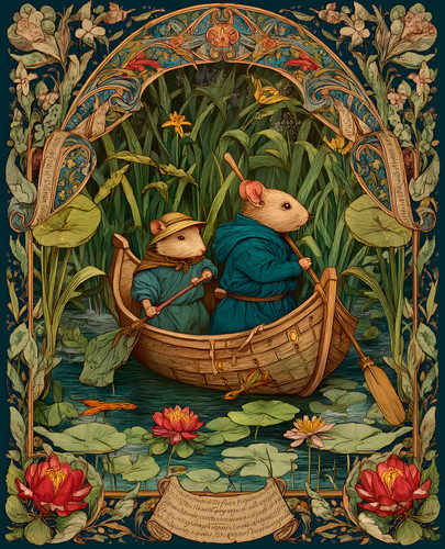 Two mice rowing - mice, wooden