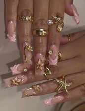 Pink Floral Press On Coffin