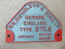 Vintage Cast Iron Makers Name Plate Sign Plaque - Nicholson & sons Newark