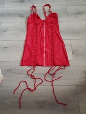 BNWOT Ann Summers Red Wet Look Lace Up Zip Up Addiction Dress Size Small 8-10 