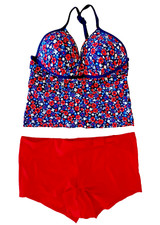 BHS/F&F UK 12 Multi/Red Floral Padded Halterneck Tankini Short Set