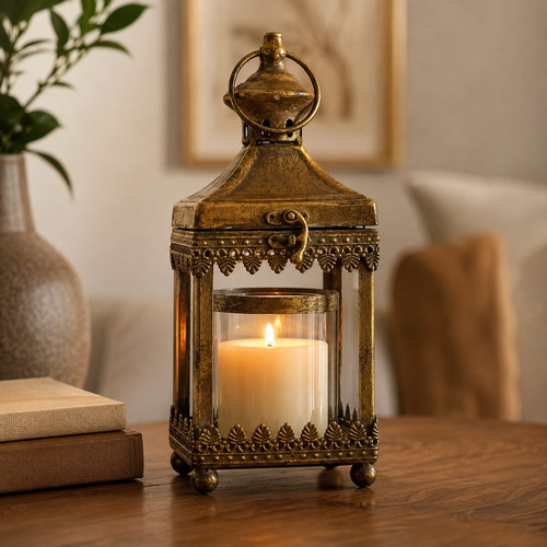 Metal gold candle holder - candle,
