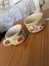 1970s Vintage Ceramic Soup Mugs With Vegetable designs