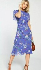 Oasis Fitzwilliam Purple Blue Floral Butterflies Birds Midi Dress 12 Ws £58 READ