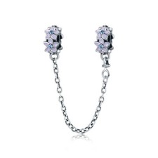 Violet Flowers Safety Chain Charm Genuine 925 Sterling Silver 💖