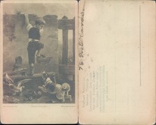 Boy climbing wall with dog and