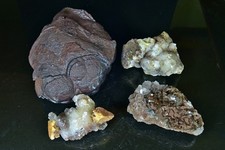 Lot of 4 Haematite, Calcite etc Parkside Frizington Cumbria UK mineral specimen