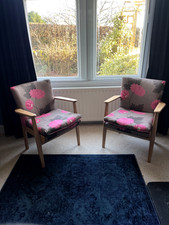 mid century pair of parker knoll armchairs pk733  retro, vintage reupholstered
