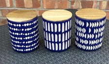 Crofton Ceramic Storage Jars Set Cannisters Navy Blue White Patterned Vgc