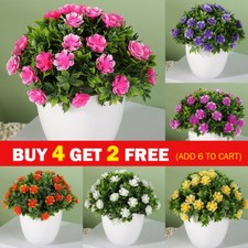 Artificial Potted Flowers Fake False Plant Outdoor Garden Home In Pot Decor UK