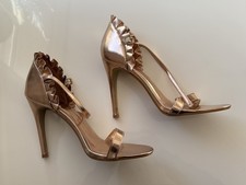 Chic Gold Stiletto Women’s Size 8 Strap High Heels Open Toe