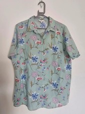 Cotton Traders Floral Patterned Mint Green Ladies Short Sleeved Shirt Size 18