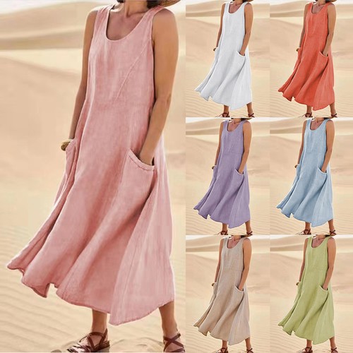 Women cotton linen - linen, sleeveless
