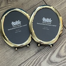 Pair Vintage Solid Brass Oval Freestanding Photo Frame 5x7in