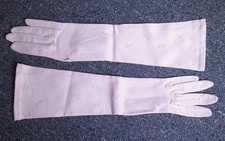PAIR OF VINTAGE, LONG 'SHARKSKIN' GLOVES. EMBROIDERED. SMALL SIZE.