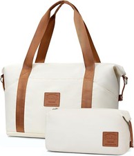 COOLIFE Travel Duffel Bag, Weekend Bags for Women with 2 Piece Set, White 