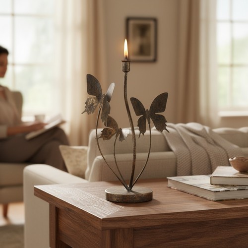 Butterfly candle holder gold - candle,