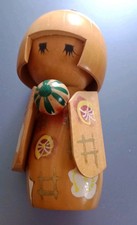Vintage 5.5" Tall Wooden Japanese Painted Kokeshi Doll 