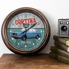 Personalised Car Clock Ford Cortina MK2 1600e Round Hanging Wall Gift VCC08