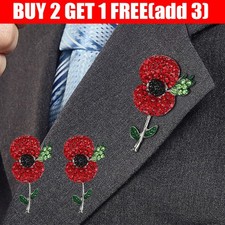 2X Silver Brooch Red Crystal Enamel Pin Broach Christmas Decor Props Poppi Badge