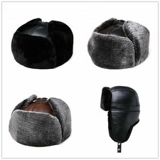 Men Leather Hat Cap Faux Fur