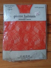 Vintage Pierre Balmain Nottingham Lace Nylon Tights 1980s - One size Orange