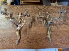 FRENCH LOUIS XV STYLE ROCOCO GILT BRONZE ORMOLU PAIR  CANDLE SCONCES